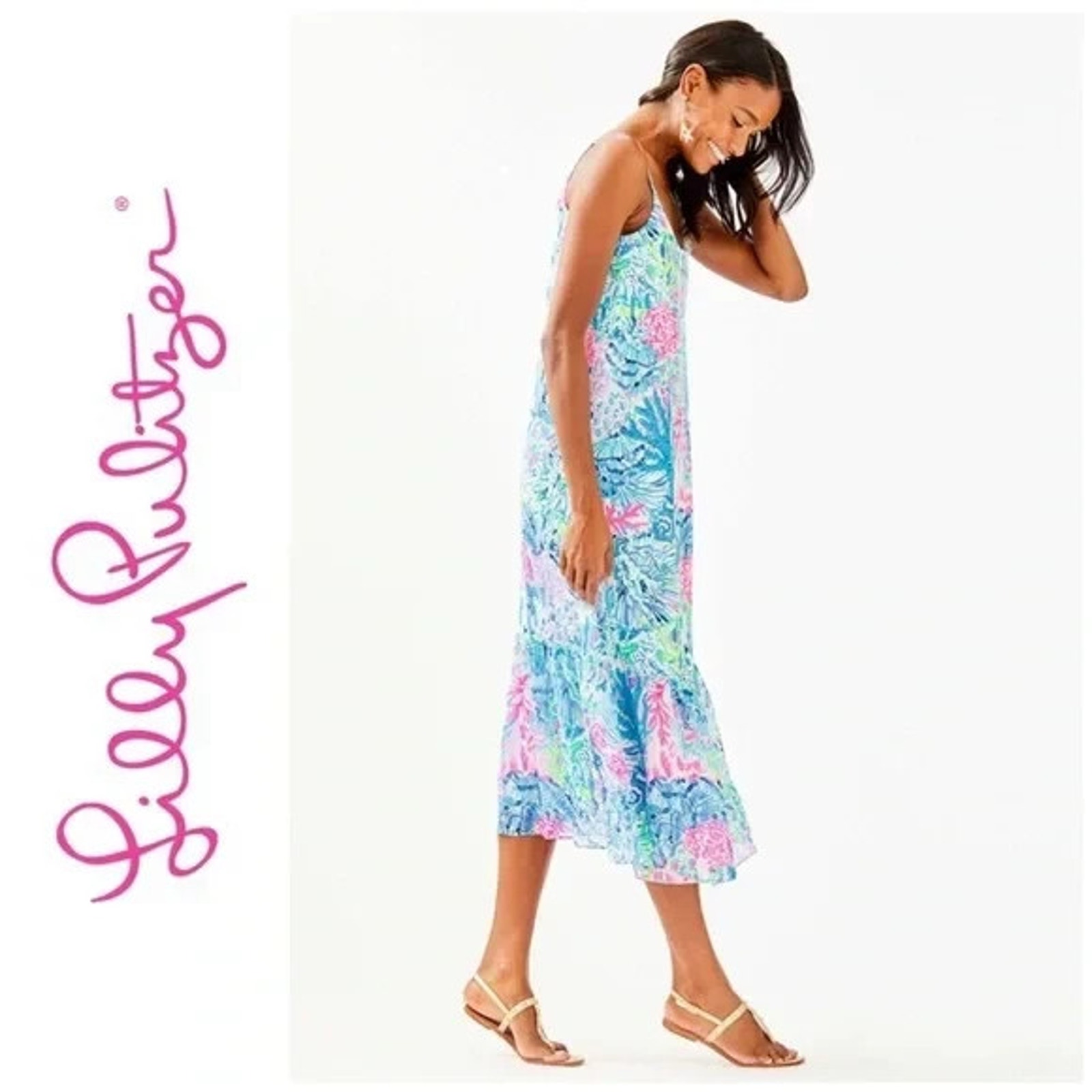 Nwt Lilly Pulitzer “Sink Or Swim” Winni Maxi Dress - Blue/Pink Sz S